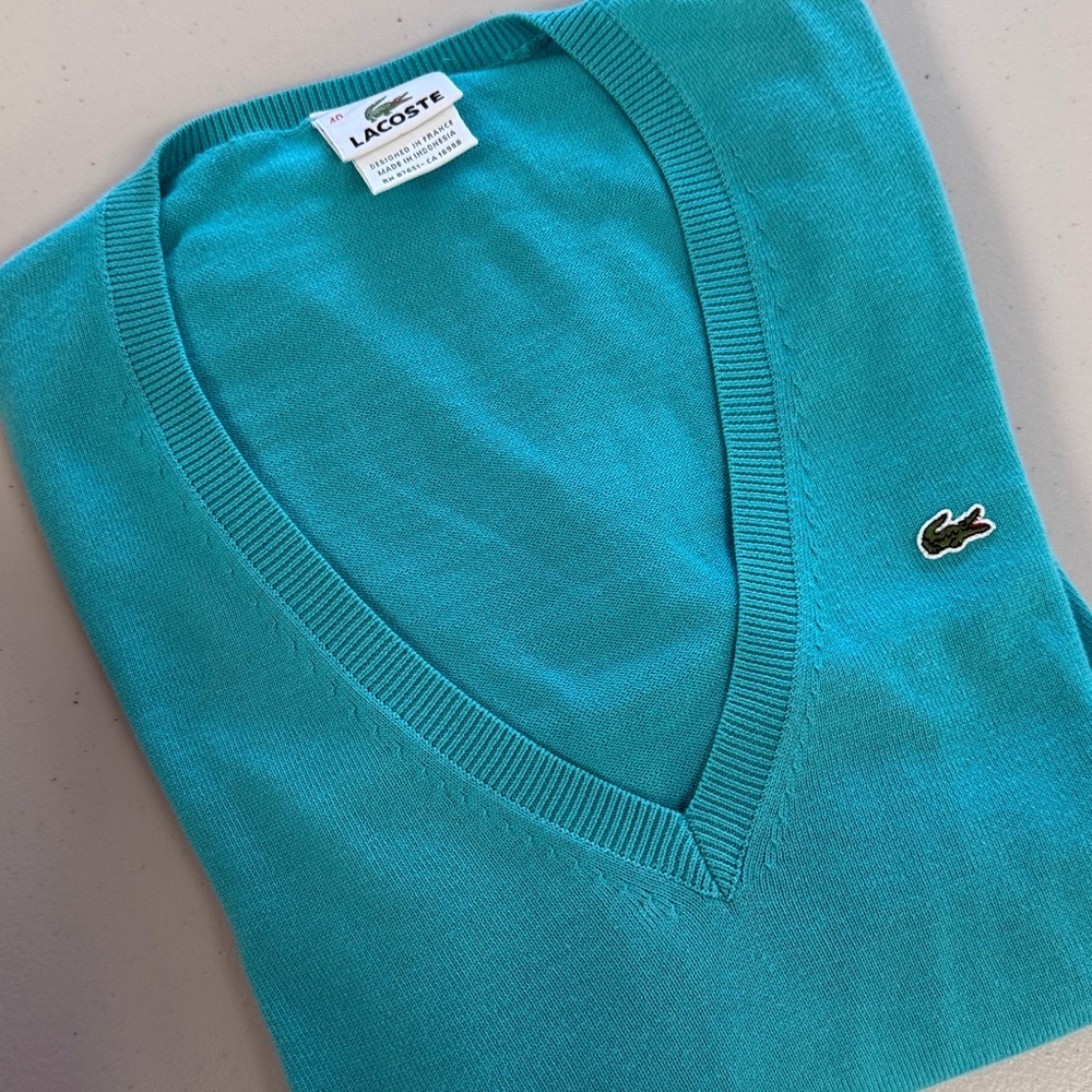 Lacoste V-Neck Sweater in Turquoise